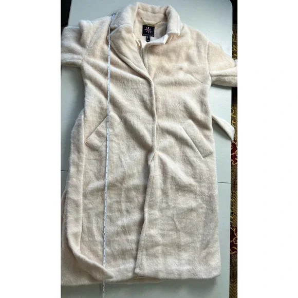 Isaac Mizrahi Wrap Long Coat with Notched Collar & Pockets OYSTER NWOT SIZE M - Picture 9 of 12